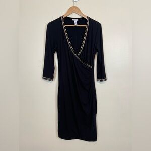 Carmen Marc Valvo Black Studded Wrap Dress
